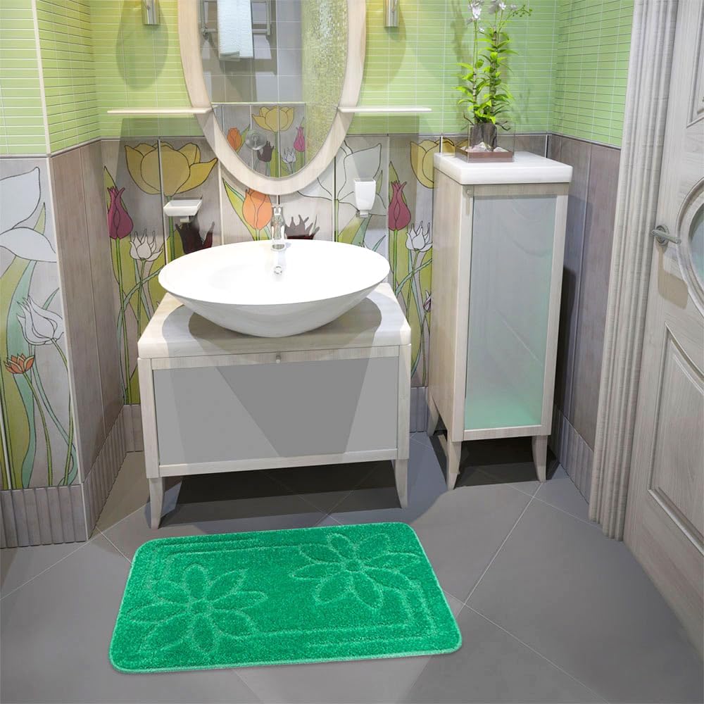Tappeto Bagno 50x110 cm Tinta Unita Antiscivolo Assorbente Scendiletto Made In Italy Verde