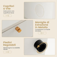 Credenza Buffet da Cucina, Armadio Buffet Moderno con Cassetti e Scomparti Aperti, Armadio da Cucina con Gambe in Metallo, per Cucina, Sala da Pranzo e Soggiorno, 108 x 39 x 50 cm