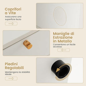 Credenza Buffet da Cucina, Armadio Buffet Moderno con Cassetti e Scomparti Aperti, Armadio da Cucina con Gambe in Metallo, per Cucina, Sala da Pranzo e Soggiorno, 108 x 39 x 50 cm