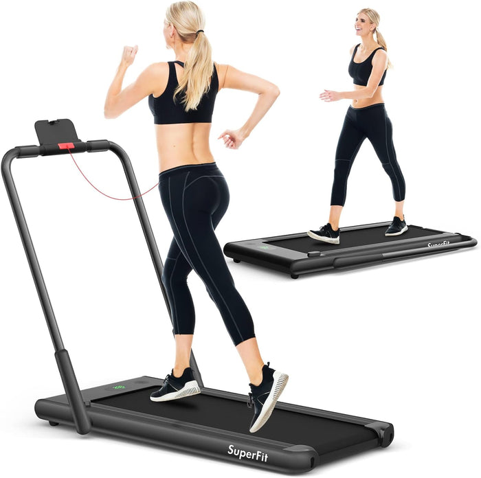 Tapis Roulant 2 in 1, Tapis Roulant Elettrico Pieghevole Salvaspazio da 0,75HP con APP e Telecomando, Supporto per Cellulare, Display a LED e Altoparlante (Nero)