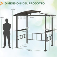 Gazebo Barbecue 248 x 150 x 232 cm, Gazebo con Struttra in Metallo con Tetto in Policarbonato Ventilato, Mesnole Laterali e Ganci, Tenda per Giardino, Patio e Cortile