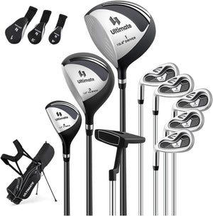 Set Completo di Mazze da Golf per Mancini da Uomo, Borsa Portatile con Supporto e Cappuccio Antipioggia, Include Driver 1 da 460CC, Fairway 3, Ibrido 4, Ferri 6, 7, 8, 9, P e Putter (Nero)