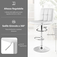Set Sedie da Bar in Ecopelle con Altezza Regolabile, Seduta Girevole a 360°, Poggiapiedi e Base Metallica Antiscivolo, Sgabelli da Pranzo per Isola Cucina Bar, Portata 150 kg (Bianco,1)