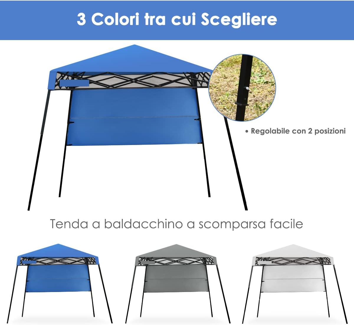 Gazebo Pieghevole da Giardino 210 x 210CM, Struttura in Acciaio, Altezza Regolabile, Gazebo da Esterno con Borsa, Ideale per Feste, Barbecue, Giardino e Spiaggia (blu)