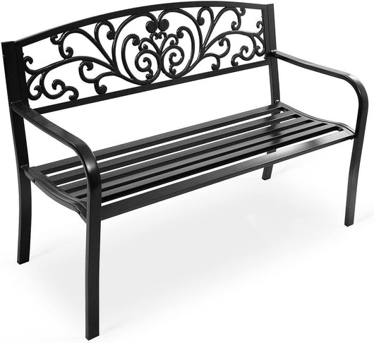 Panchina da Esterno, Panchina in Metallo Verniciato con Schienale Bello, Sedile Ampio e Braccioli Ergonomici, Panca da Giardino, Balcone e Cortile, 126 x 60 x 85 cm (Nero)