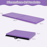 Tappetino Yoga Pieghevole e Portatile, Tappeto Palestra Spesso e Morbido con Maniglie, Tappeto Fitness per Case e Palestra, 180 x 60 x 4 cm
