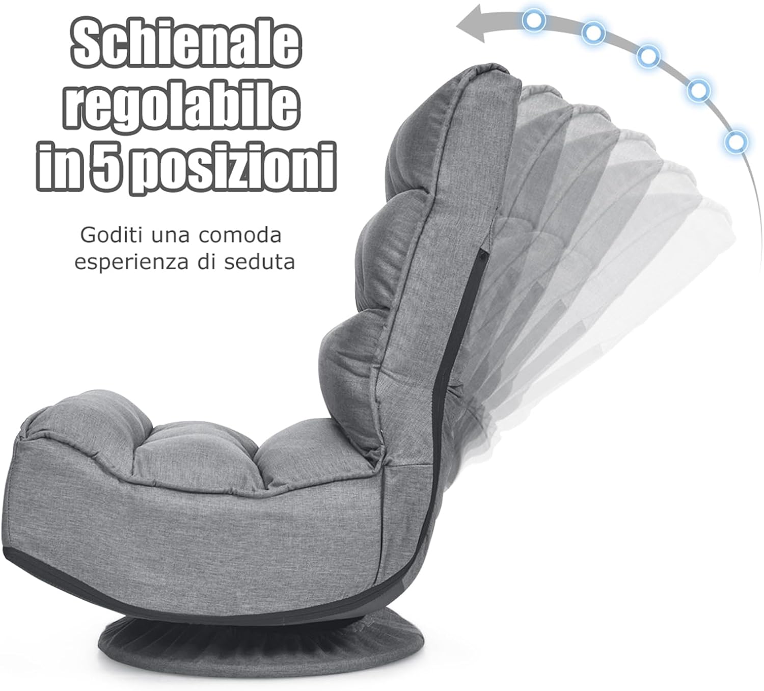 Poltrona Relax da Terra Pieghevole Reclinabile Girevole, Poltrone da Divano per Studio Salotto, con Schienale, Ottima per Rilassarti (Grigio)
