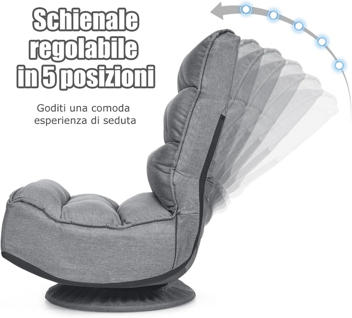 Poltrona Relax da Terra Pieghevole Reclinabile Girevole, Poltrone da Divano per Studio Salotto, con Schienale, Ottima per Rilassarti (Grigio)