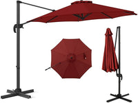 Ombrellone da Esterno 294 cm, Ombrellone con Rotazione a 360°, 5 Angoli di Inclinazione Regolabili, Base a Forma di Croce, 8 Stecche, Ombrellone per Giardino, Piscina, Cortile