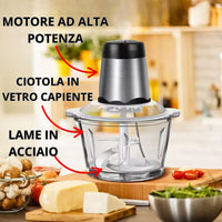 Tritatutto da Cucina Elettrico 500W – Frullatore con 4 Lame in Acciaio Inox, Robot da Cucina Multifunzione con Contenitore in Vetro 3L, Tritacarne e Verdure, Doppia Velocità