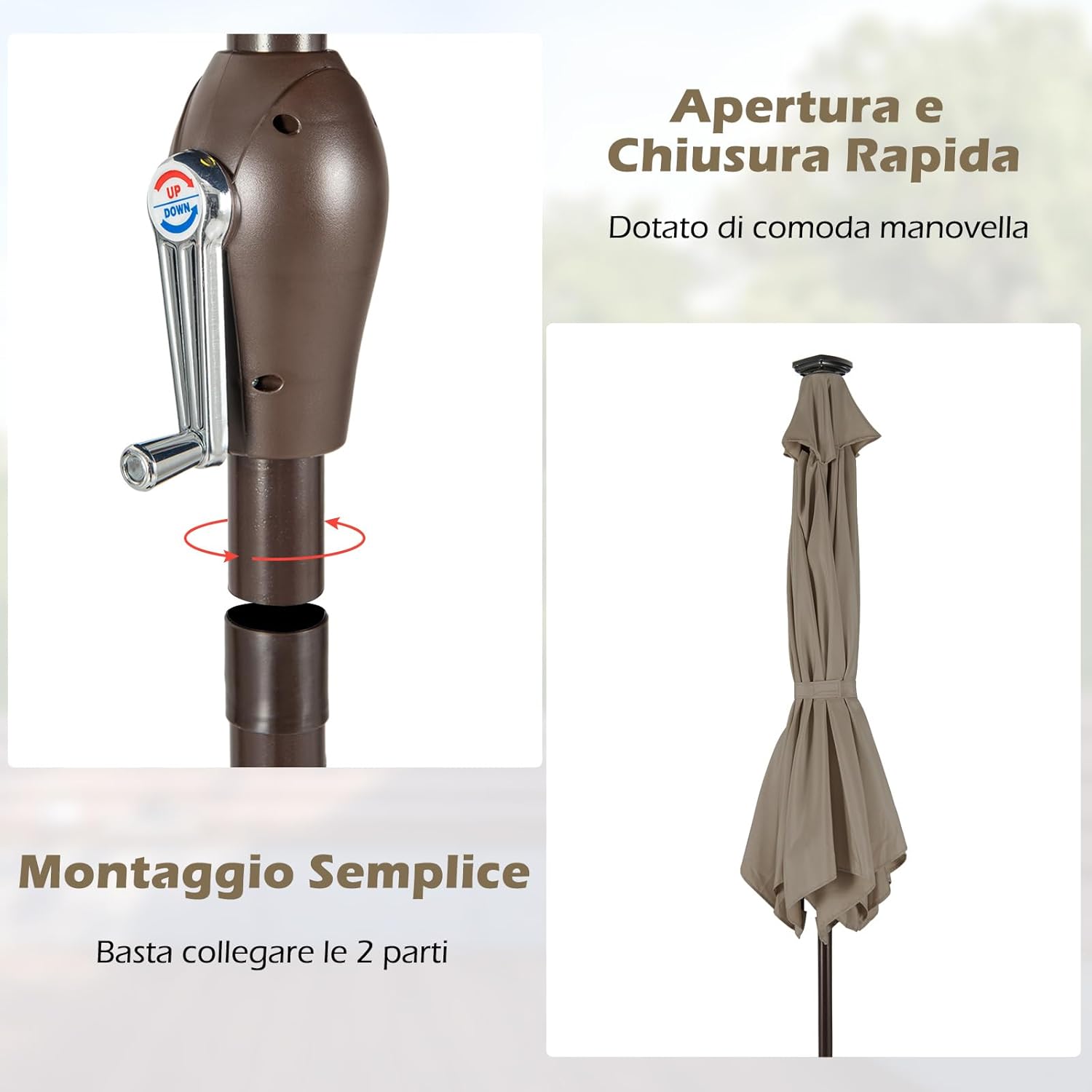 Ombrellone da Giardino con Led Luci ?270 cm, Parasole da Esterno Ombrello da Spiaggia (marrone)