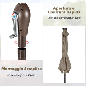 Ombrellone da Giardino con Led Luci ?270 cm, Parasole da Esterno Ombrello da Spiaggia (marrone)