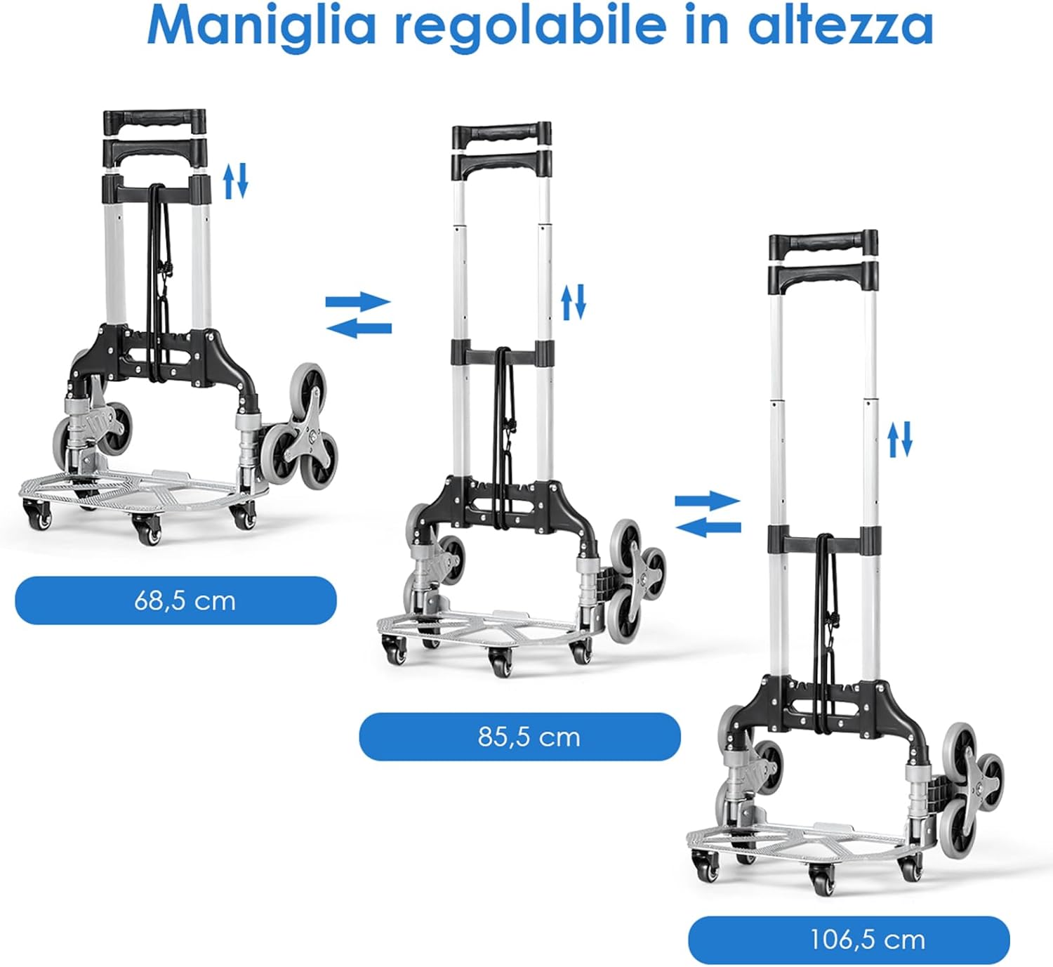 Carrello Pieghevole Per Scale Portapacchi Manuale per Gradini Carrello Per Scale 10 Ruote Montascale, in Lega di Alluminio