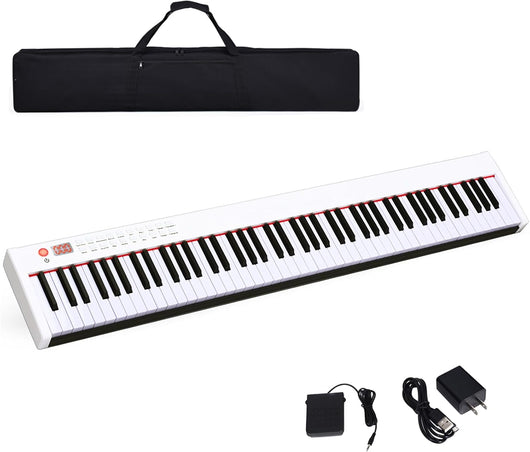 Pianoforte Digitale 88 Tasti, Tastiera Musicale Portatile con Custodia, Pianola Elettronica con 128 Ritmi e Toni, MIDI e Funzione di APP Bluetooth, per Principianti