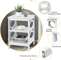 Comodino per Camera da Letto con 3 Ripiani, Tavolino da Salotto, Varie Modelli e Colori (Bianco 8（2 pezzi）)
