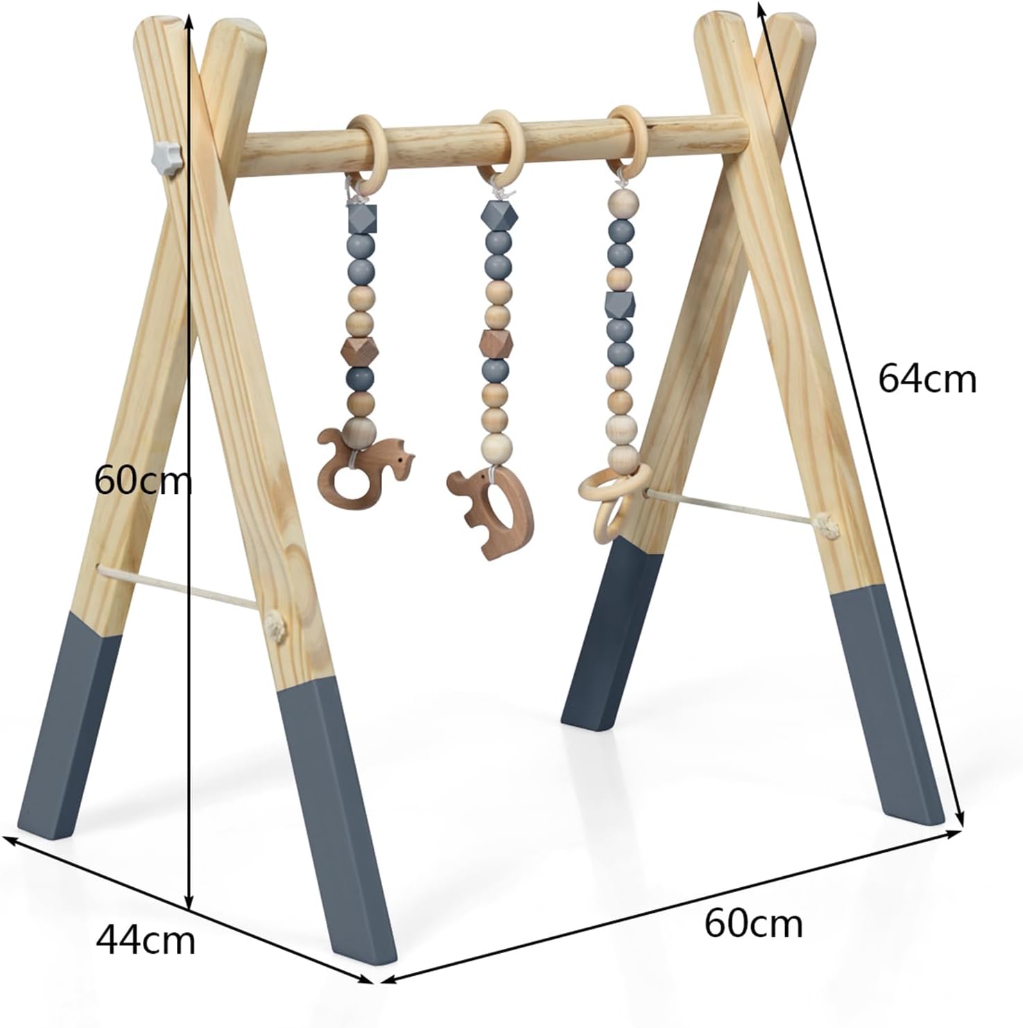 Palestrina per Bambini, Palestrina con Giocattoli per Dentizione Sviluppo Cerebrale Stimolazione Sensoriale, Pieghevole, in Legno, per Bambini 3+ Mesi (Grigio)