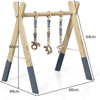 Palestrina per Bambini, Palestrina con Giocattoli per Dentizione Sviluppo Cerebrale Stimolazione Sensoriale, Pieghevole, in Legno, per Bambini 3+ Mesi (Grigio)