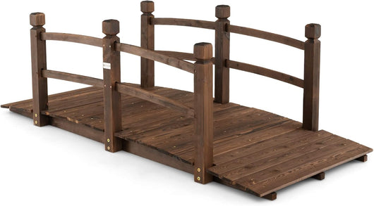 Ponte da Giardino in Legno di Abete 170 cm, Ponticello Decorativo con Ringhiere di Sicurezza, per Giardino Cortile e Fattoria, 171x76,5x58,5cm, Portata 180 kg