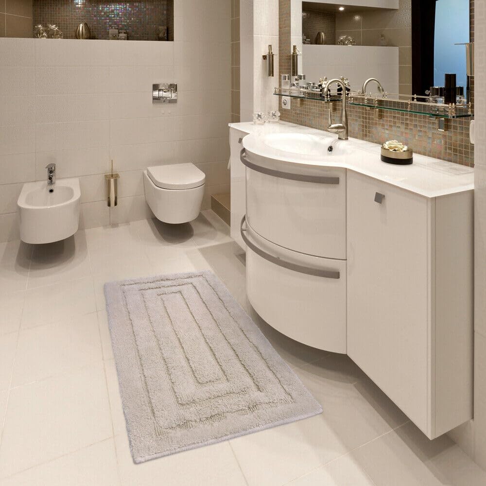 Tappeto Bagno 60x40 cm Puro Cotone Elegante Lussuoso Morbido Scendiletto Antiscivolo Beige