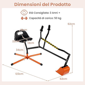 Ruspa Giocattolo per Bambini, Escavatore Cavalcabile con Controlli a 2 Mani e Pala Flessibile, Sedile Girevole a 360°, Regalo per Bambini 3 Anni+ (senza Ruote Arancia)