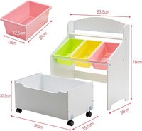 Scaffale Libreria per Bambini, Mobile Portalibri con Contenitori e Cassetti, 76 x 38 x 63,5 cm (Bianco)