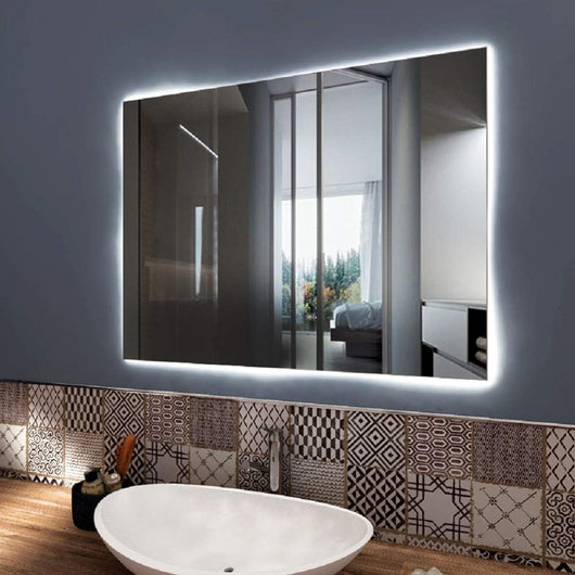 Specchio Bagno Rettangolare Saturno 80x60cm, Specchio Parete Retroilluminato a LED, Accensione Soft Touch e Dispositivo Anti Appannante, Telaio in PVC, Kit Fissaggio Murale Incluso, IP65
