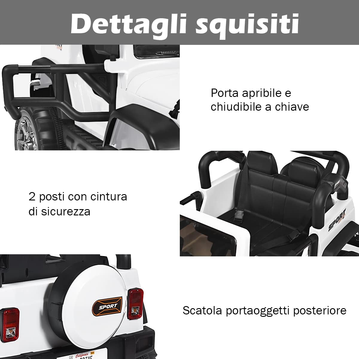 Auto Macchina Elettrica per Bambini 12V, Veicolo Elettrico a Batteria a 2 Posti, con Telecomando 2,4 G, Porta USB e AUX, per Bambini 3+ Anni (Bianco)