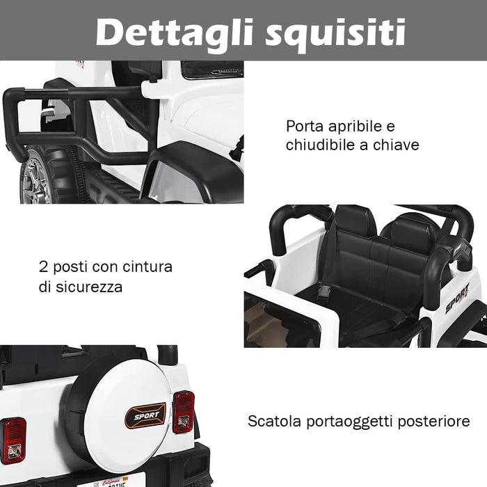 Auto Macchina Elettrica per Bambini 12V, Veicolo Elettrico a Batteria a 2 Posti, con Telecomando 2,4 G, Porta USB e AUX, per Bambini 3+ Anni (Bianco)