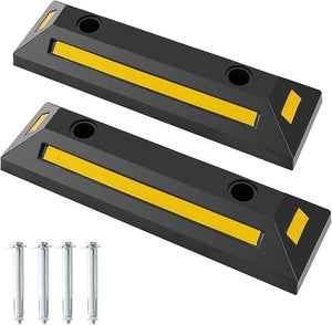 Ferma Ruota per Veicoli da Garage, Set di Fermaruote in Gomma per Parcheggi, con Strisce Riflettenti, per Uso Interno ed Esterno, 54,5 x 16 x 9 cm