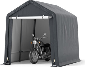 Tenda Garage per Moto e Bicicletta Impermeabile, Cappanone da Esterno con Porta a Cerniera Arrotolabile, Tendone Deposito da Giardino Multiuso per Attrezzi, 240 x 195 x 214 cm