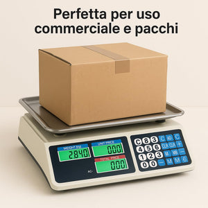 Bilancia Elettronica Professionale da Banco per Alimenti - Bilancia Digitale con 7 Tasti di Memoria e Piatto in Acciaio Inox e Schermo LCD con Prezzo