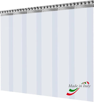 Porta Industriale a Strisce Flessibili in PVC Trasparente 4m x 2m | Ottimo Isolamento Termico | Profilo e Piastre in Acciaio Inox