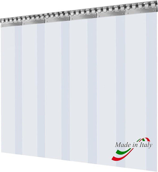 Porta Industriale a Strisce Flessibili in PVC Trasparente 2m x 2m | Ottimo Isolamento Termico | Profilo e Piastre in Acciaio Inox