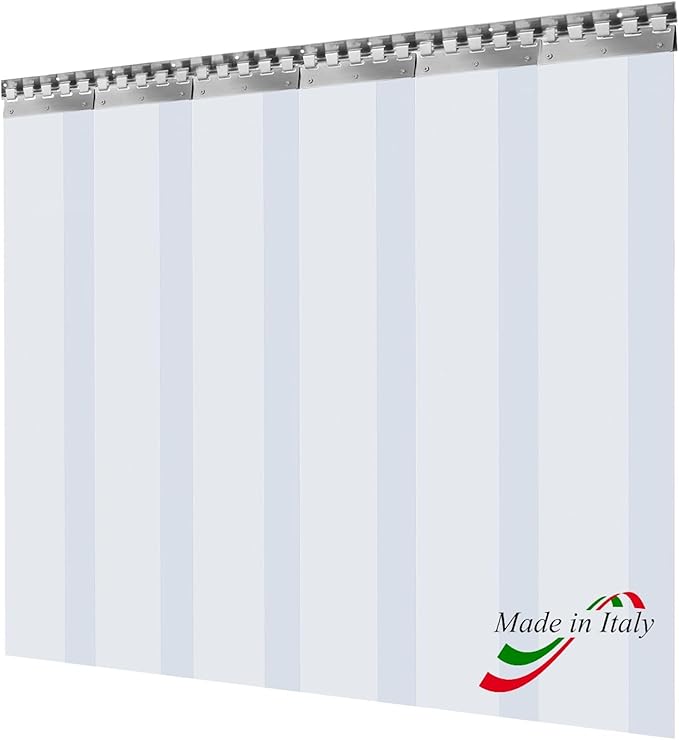 Porta Industriale a Strisce Flessibili in PVC Trasparente 3m x 5m | Ottimo Isolamento Termico | Profilo e Piastre in Acciaio Inox