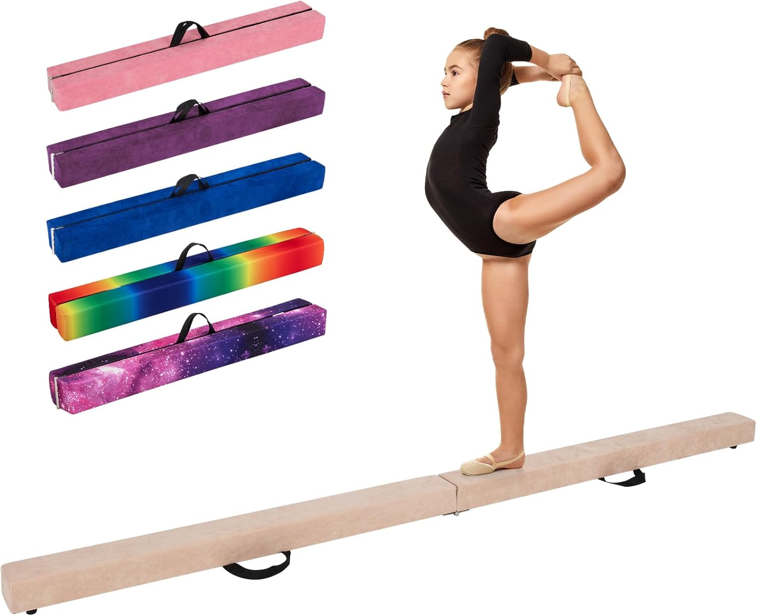 Trave Ginnastica Artistica per Casa 210/240 cm, Trave Pieghevole per Bambini con Maniglia, Base in Legno e Fondo Antiscivolo, Trave di Equilibrio da Pavimento