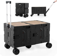 Carrello da Spiaggia Pieghevole 150 L, Carrello con Ruote Portatutto con Armadio a 2 Livelli e Manico Telescopico in Metallo, Carretto Giardino Portatile per Campeggio, Portata 120 kg (Nero)