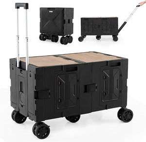 Carrello da Spiaggia Pieghevole 150 L, Carrello con Ruote Portatutto con Armadio a 2 Livelli e Manico Telescopico in Metallo, Carretto Giardino Portatile per Campeggio, Portata 120 kg (Nero)