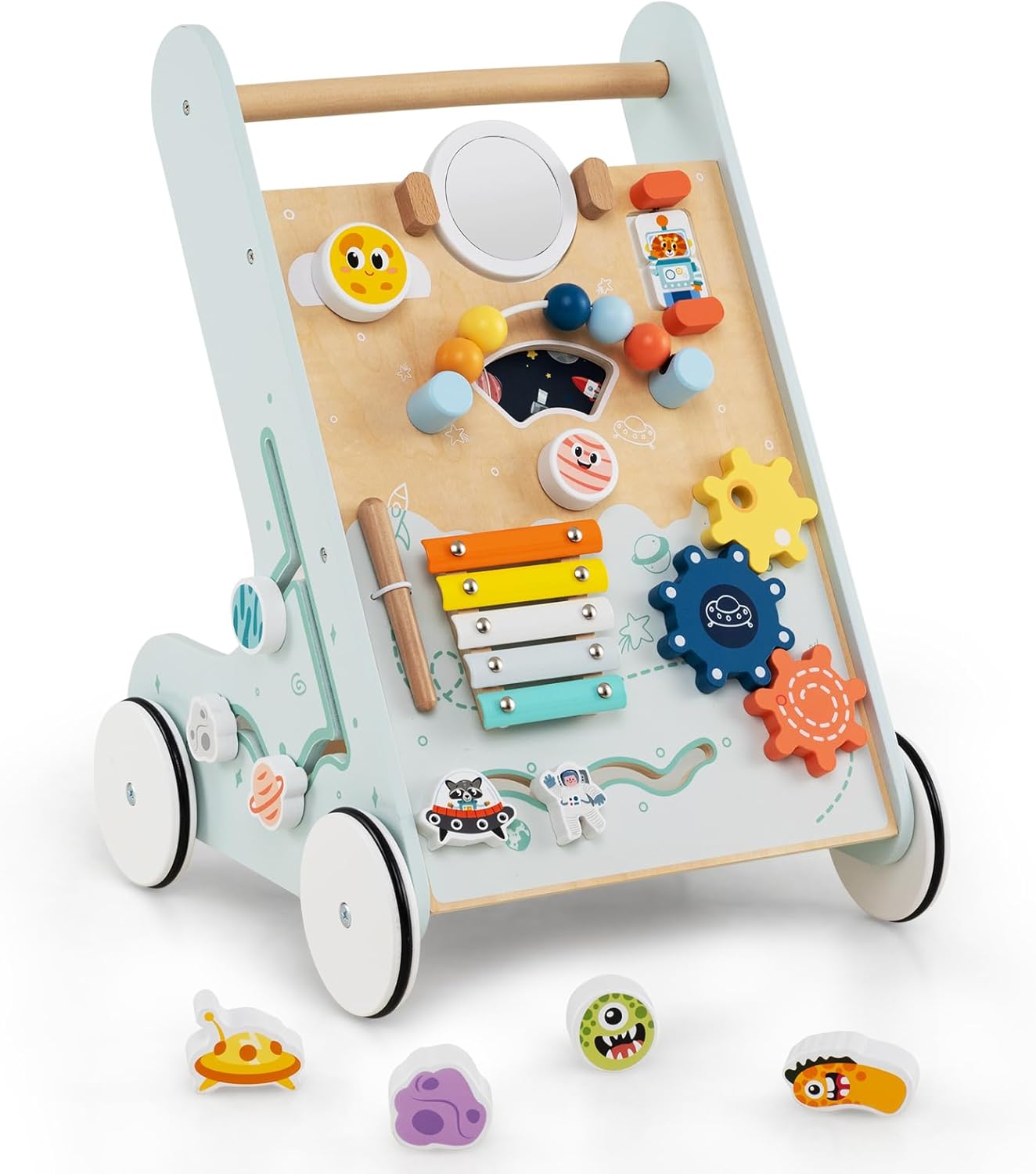 Carrellino Primi Passi 8 in 1, Girello in Legno per Bambini, Giocattolo Montessori, Centro Attività di Apprendimento a Spinta, Giocattolo a Spinta per Bambini di 1+ Anni (Verde)