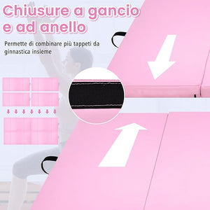 Tappetino da Ginnastica con Maniglia, Gancio, Chiusura a Cerniera e Copertura in Pelle PU Staccabile, Tappetino da Esercizio Pieghevole per Yoga, Stretching e Aerobica(Rosa monocroma)