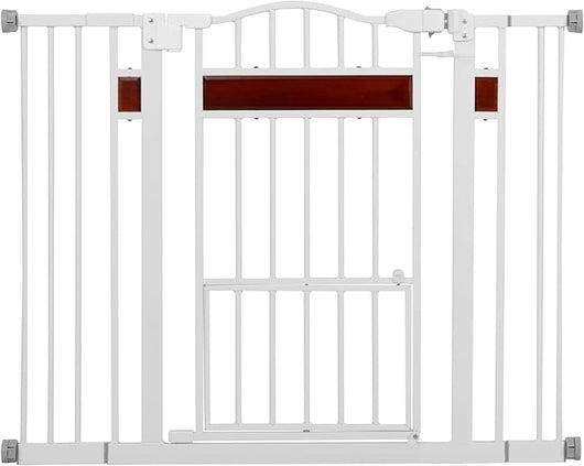 Cancelletto per Bambini per Aperture 74-104 cm, Cancello per Bambino con Porta Piccola, 2 Estensioni e Doppio Blocco, Cancelletto in Metallo da Interno per Cucina, Scale e Soggiorno (Bianco)