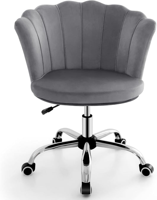 Sedia da Scrivania in Velluto, Poltrona Girevole con Altezza Regolabile, con Schienale a Forma di Petalo e Ruote, per Casa Ufficio, Carico Massimo 150 kg (Grigio)