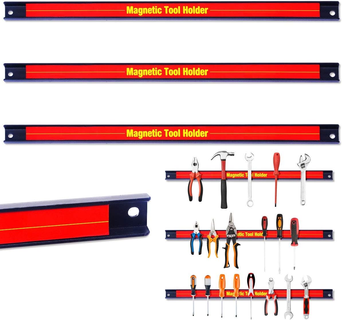Set di 3 Portautensili Magnetico, Barra Portautensili in Metallo per Officina, Forte Forza Magnetica, 3 x 46cm