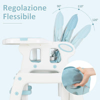 Seggiolone Pappa per Bambini 3 in 1, Seggiolone per Neonati con Vassoio Rimovibile, Cuscino per Seduta, Schienale Regolabile, per 6-36 Mesi, Capacità di Carico 20 kg (Blu)