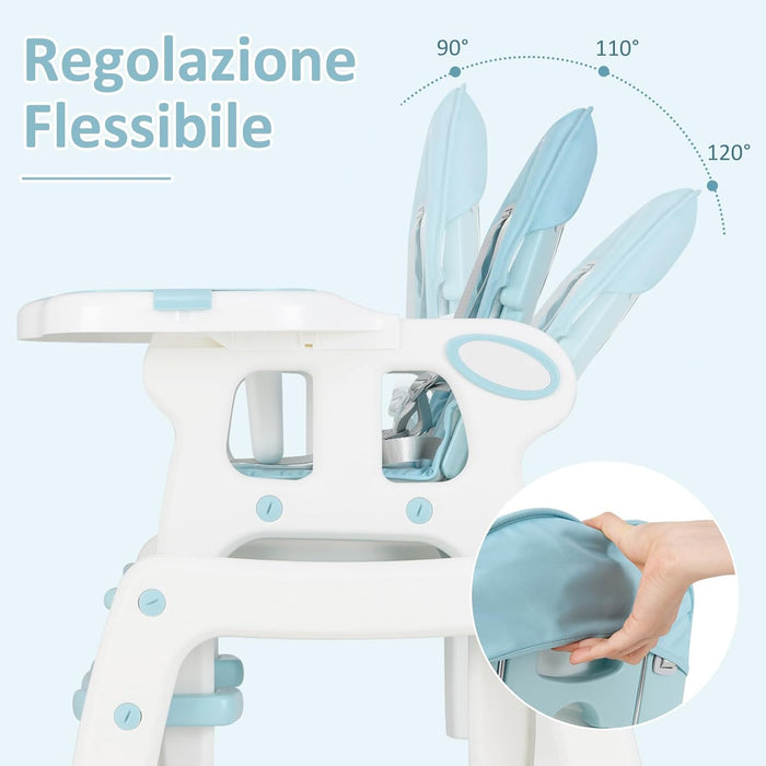 Seggiolone Pappa per Bambini 3 in 1, Seggiolone per Neonati con Vassoio Rimovibile, Cuscino per Seduta, Schienale Regolabile, per 6-36 Mesi, Capacità di Carico 20 kg (Blu)