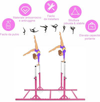 Parallele Doppie per Ginnastica, Sbarre Orizzontali Doppie con Larghezza Regolabile e 11 Altezze, capacità di Carico di 100 kg, Sbarre di Allenamento per Bambini 6-12 Anni