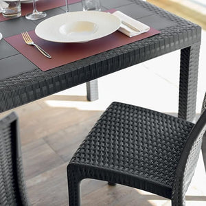 Tavolo da giardino in plastica rettangolare, Rattan - Tavolo da pranzo per esterno, terrazzo - 6 posti - Nero