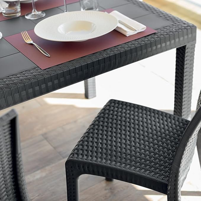 Tavolo da giardino in plastica rettangolare, Rattan - Tavolo da pranzo per esterno, terrazzo - 6 posti - Nero