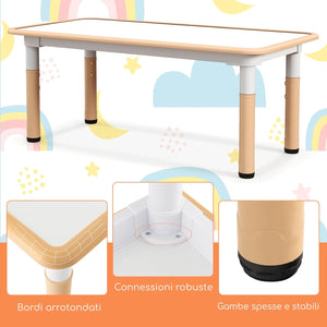 Set Tavolo e 4 Seide per Bambini, Scrivania Regolabile in Altezza con Piano Graffiti, Gambe Antiscivolo, Mobile Multifuzione con 4 Posti per Cameretta, Asilo e Scuola (Naturale)