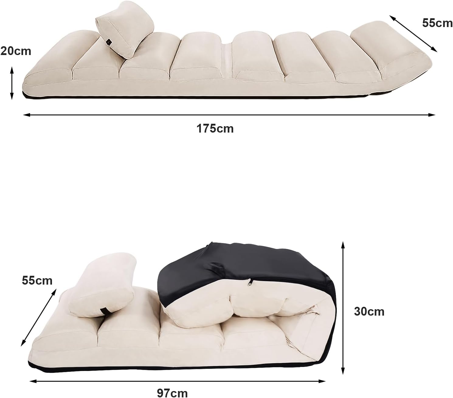 Sedia Pieghevole da Pavimento Portatile, Divano Imbottito, Regolabile in 5 Posizioni, Supporto per la Schiena, Ideale per Rilassarsi Leggere (Beige)