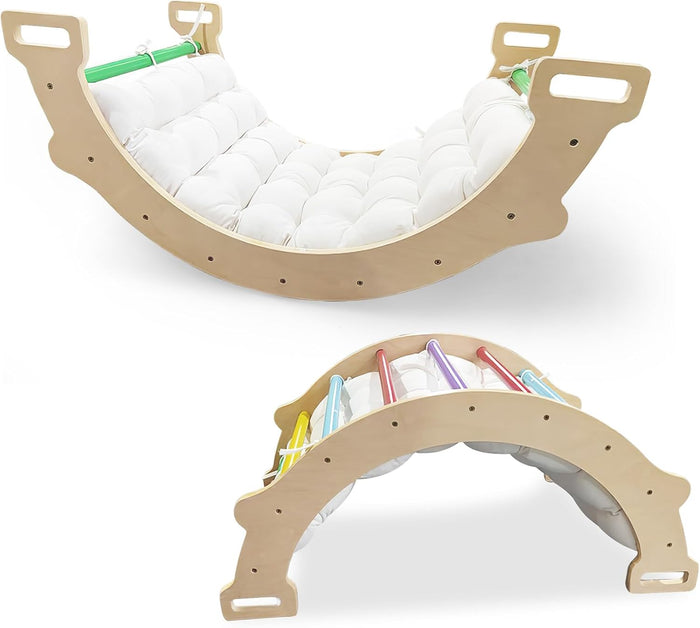Arco da Arrampicata per Bambini, 2 in 1 Altalena ad Arco in Legno con Cuscino Morbido, Doppia Faccia, Ideale per Bambini 1+ Anni (Colorato)